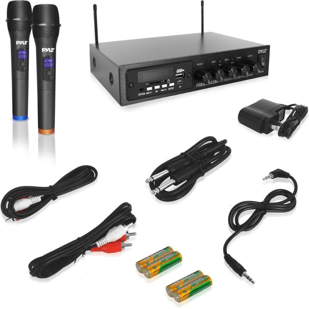 Pyle Pro Wireless Microphone and Bluetooth Receiver System with Dual Handheld Microphones