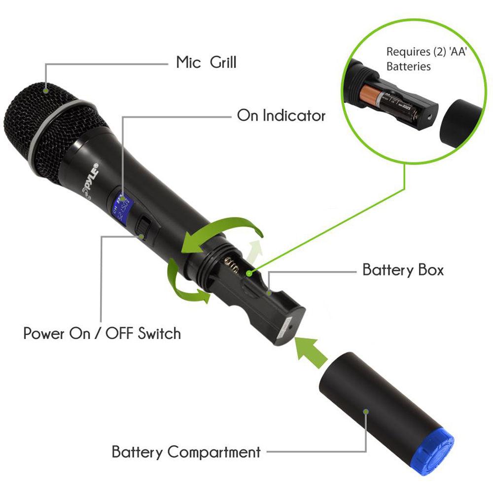 Pyle Pro Wireless Microphone and Bluetooth Receiver System with Dual Handheld Microphones