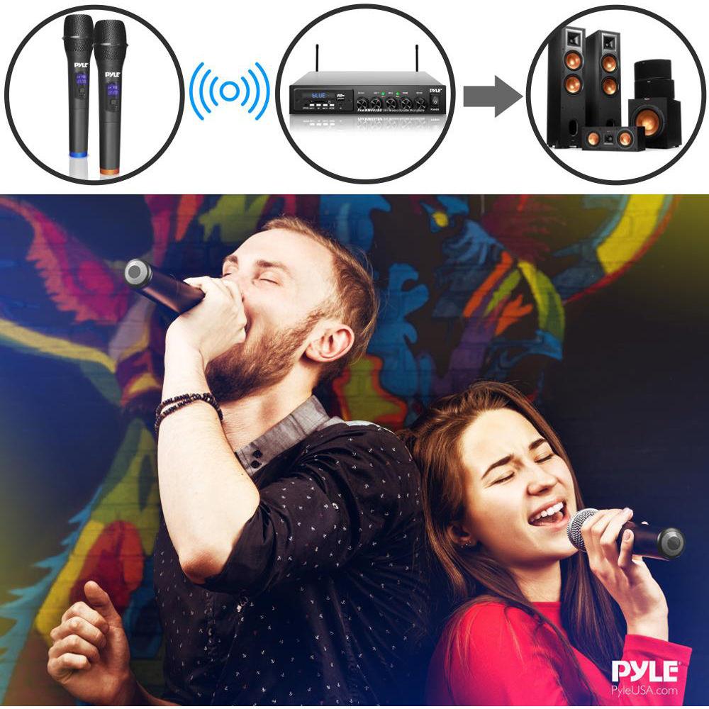 Pyle Pro Wireless Microphone and Bluetooth Receiver System with Dual Handheld Microphones