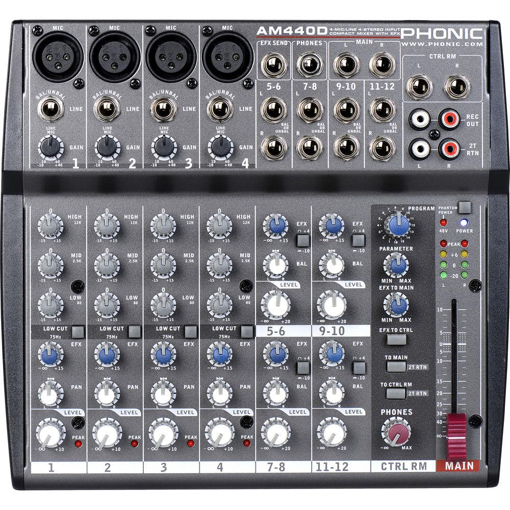 Phonic AM 440D 4-Mic Line 4-Stereo Input Compact Mixer with DFX