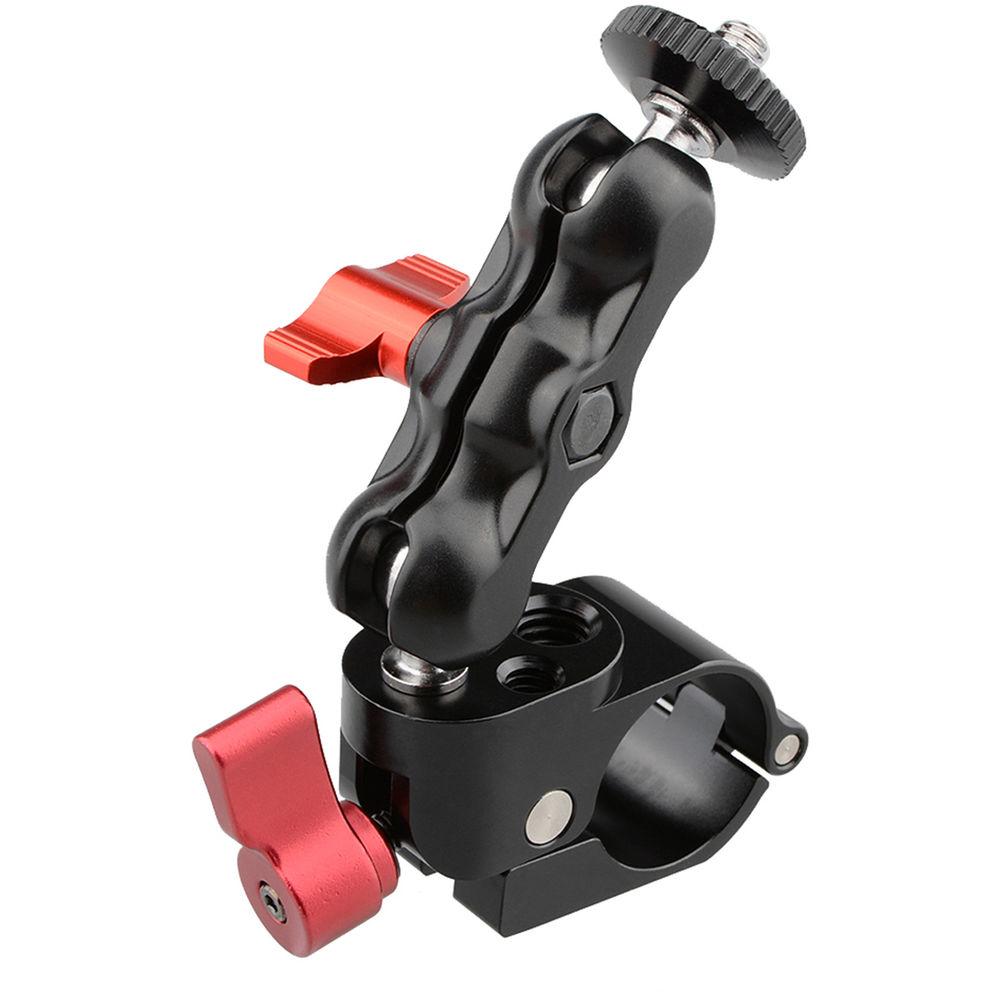 CAMVATE 1 4" 25mm Rod Clamp 360 Degree Swivel Monitor Mount Adapter with Two Red Adjustable Knobs