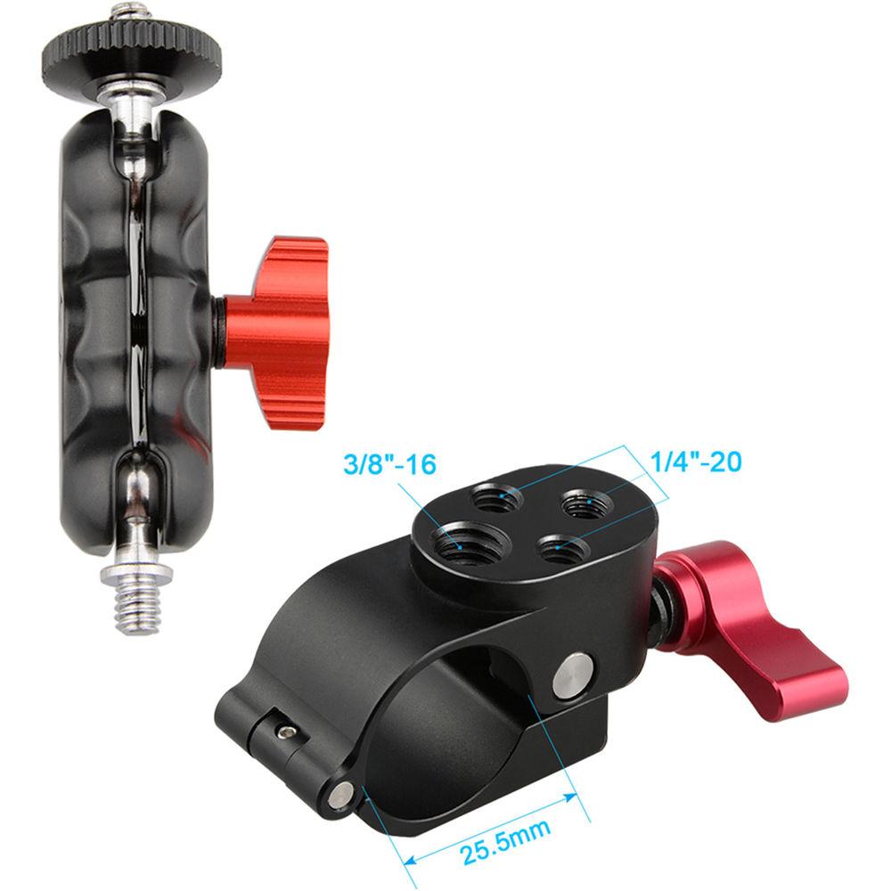 CAMVATE 1 4" 25mm Rod Clamp 360 Degree Swivel Monitor Mount Adapter with Two Red Adjustable Knobs