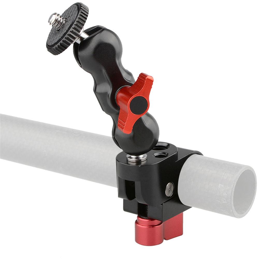 CAMVATE 1 4" 25mm Rod Clamp 360 Degree Swivel Monitor Mount Adapter with Two Red Adjustable Knobs