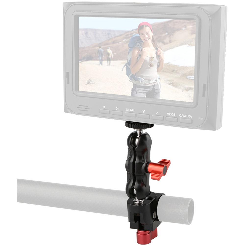 CAMVATE 1 4" 25mm Rod Clamp 360 Degree Swivel Monitor Mount Adapter with Two Red Adjustable Knobs
