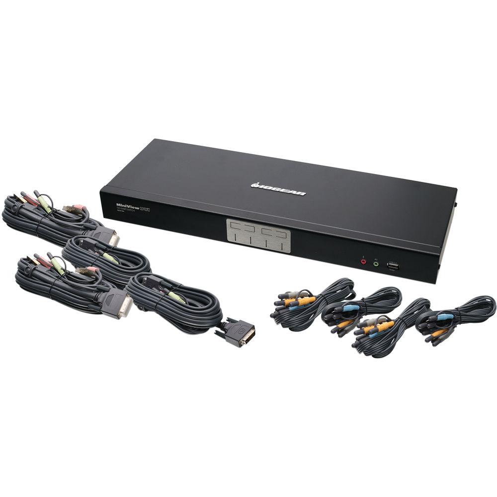 IOGEAR 4-Port Dual Link DVI KVMP Switch with 7.1 Audio Kit with Four DisplayPort Adapters