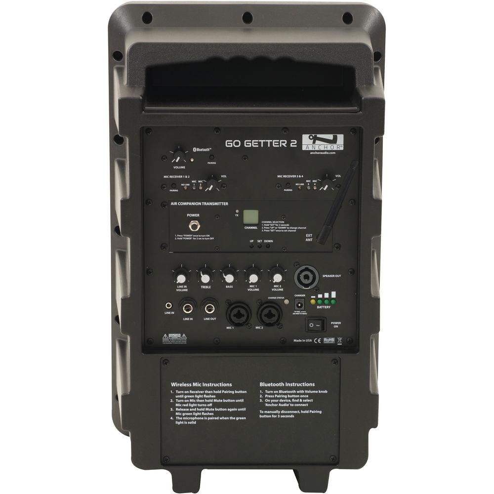 Anchor Audio GG2-XU4 Go Getter Portable Sound System with Built-In Bluetooth, AIR Wireless Companion Transmitter, and Two Dual-Channel Receivers