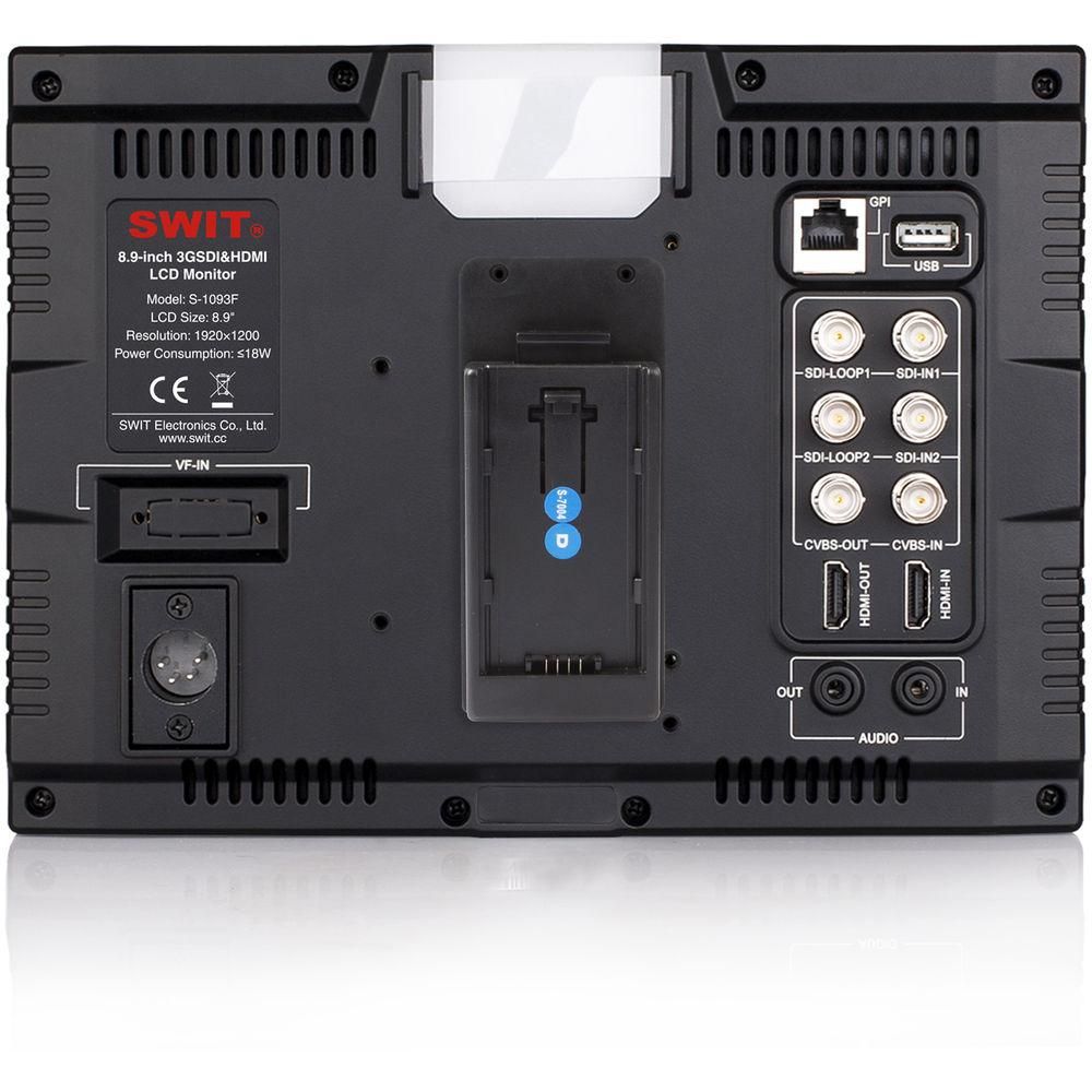 SWIT SWITS-1093F 9"FullHD Waveform LCD Monitor w 8 Interchangeable DV Battery Plates f Panasonic CGR VBD