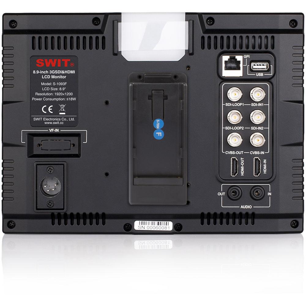 SWIT SWITS-1093F 9"FullHD Waveform LCD Monitor w 8 Interchangeable DV Battery Plates f Sony L Batteries