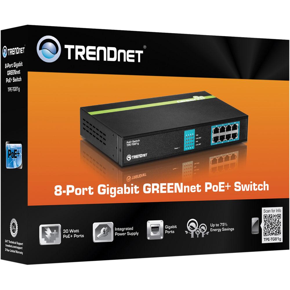 TRENDnet TPE-TG81G 8-Port Gigabit PoE Unmanaged Switch