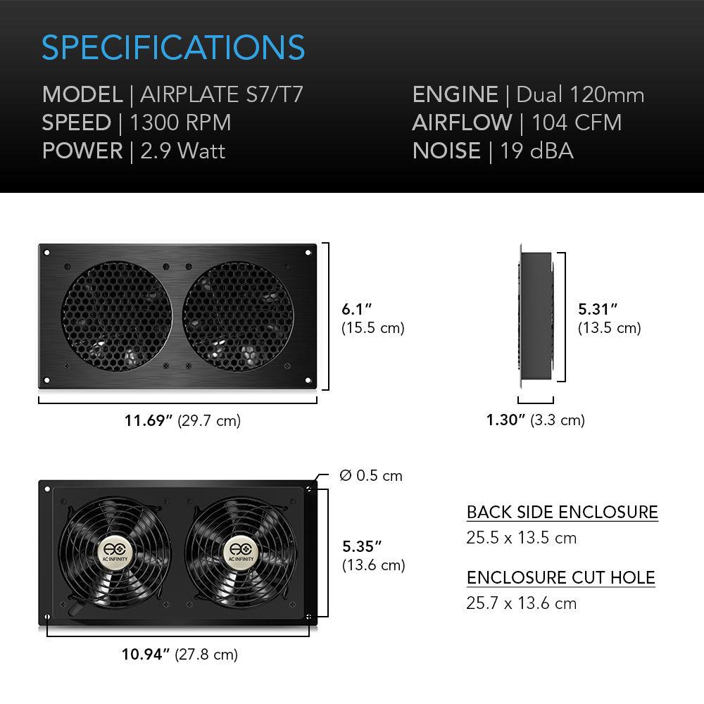 AC Infinity AIRPLATE T7 A V Cabinet Dual-Fan Cooling System