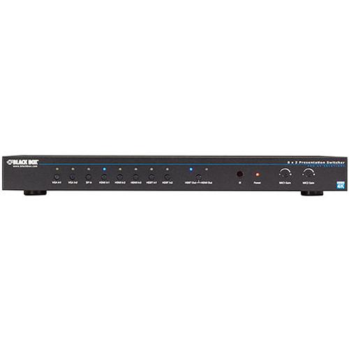 Black Box 8x2 4K Presentation Switcher with HDMI DisplayPort VGA HDBaseT Support