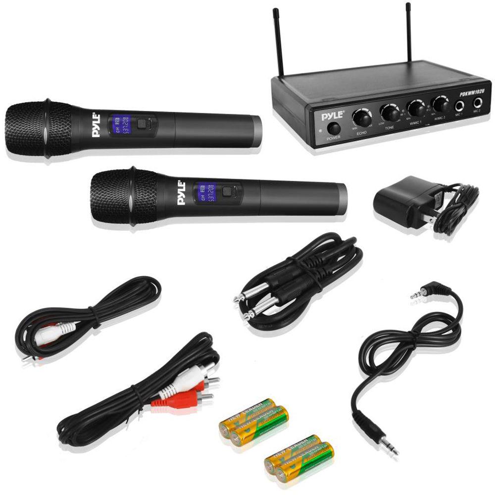 Pyle Pro Wireless Karaoke Mixer Receiver System with Dual Handheld Microphones