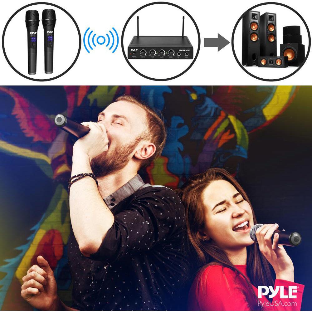 Pyle Pro Wireless Karaoke Mixer Receiver System with Dual Handheld Microphones