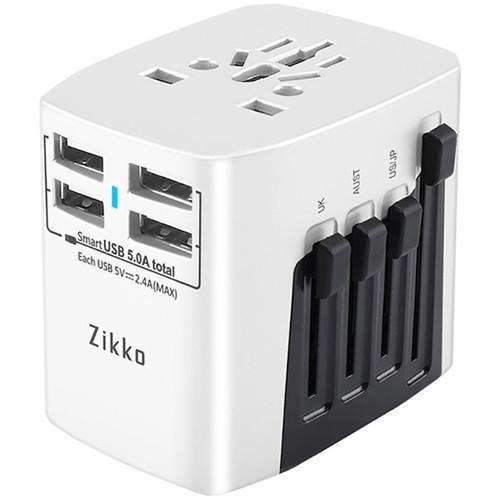 Zikko 25W 4-Port USB Type-A Worldwide Travel Adapter, Zikko, 25W, 4-Port, USB, Type-A, Worldwide, Travel, Adapter