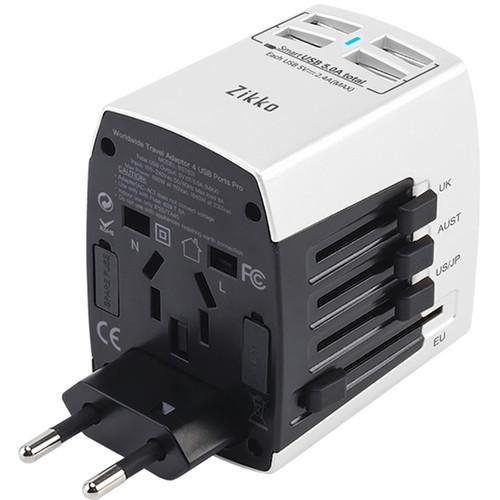 Zikko 25W 4-Port USB Type-A Worldwide Travel Adapter