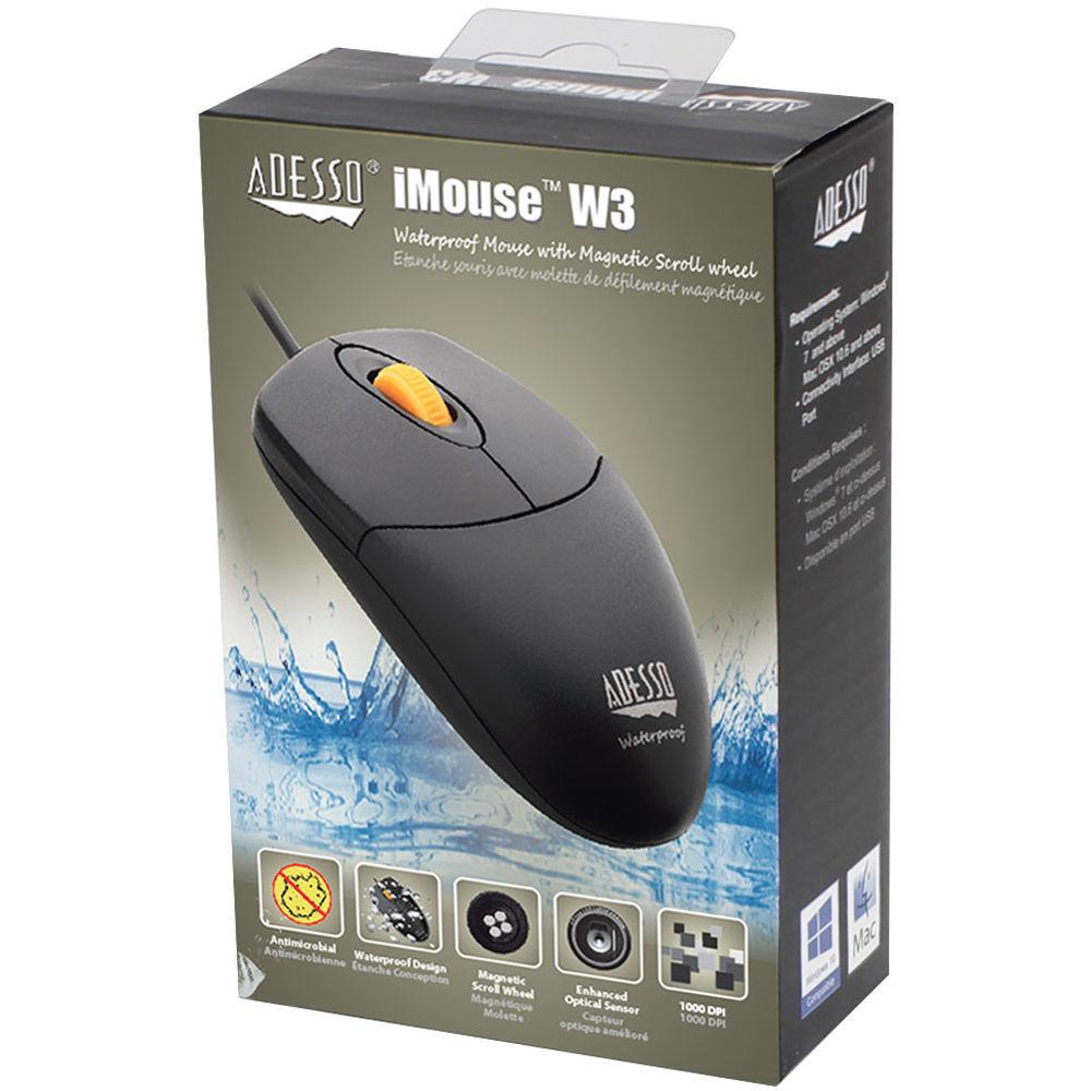 Adesso iMouse W3 Waterproof Mouse with Magnetic Scroll Wheel, Adesso, iMouse, W3, Waterproof, Mouse, with, Magnetic, Scroll, Wheel