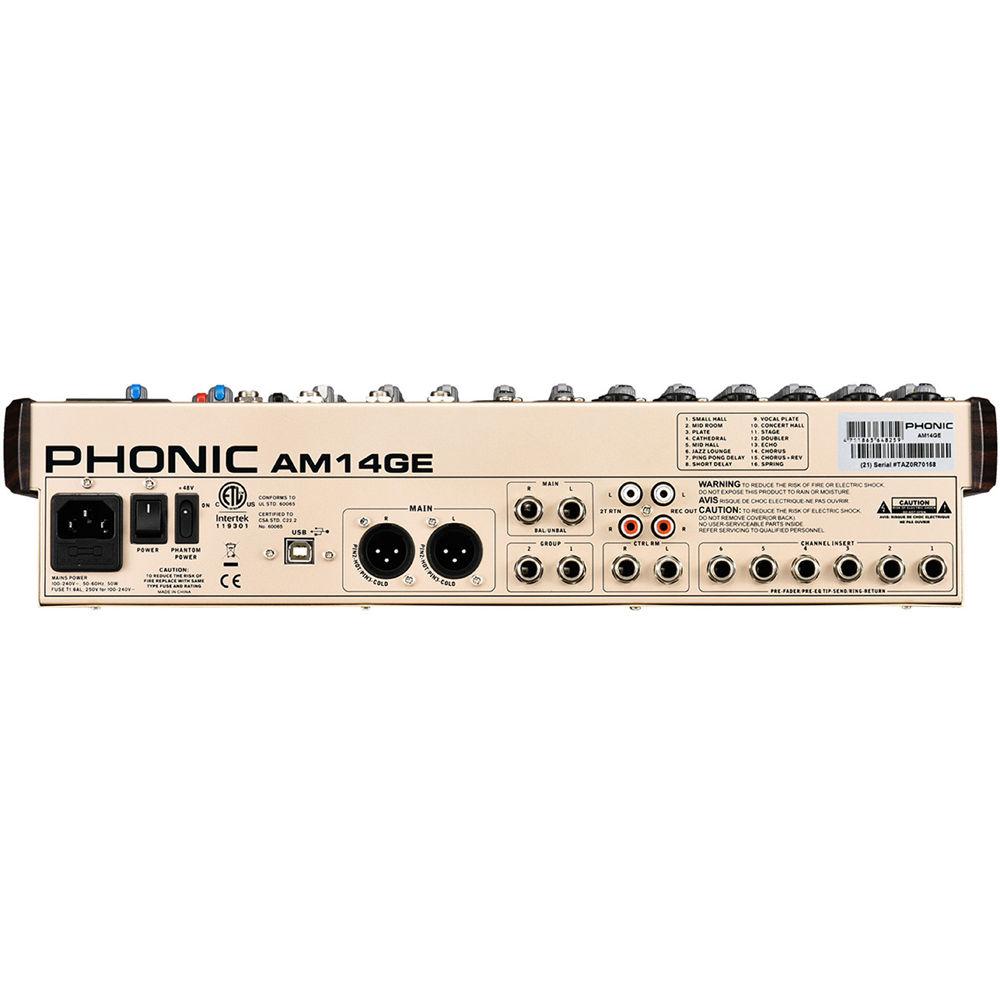 Phonic AM14GE - AM Gold Edition Compact Mixer with Group Output, DFX, Bluetooth, TF Recorder, and USB Interface, Phonic, AM14GE, AM, Gold, Edition, Compact, Mixer, with, Group, Output, DFX, Bluetooth, TF, Recorder, USB, Interface