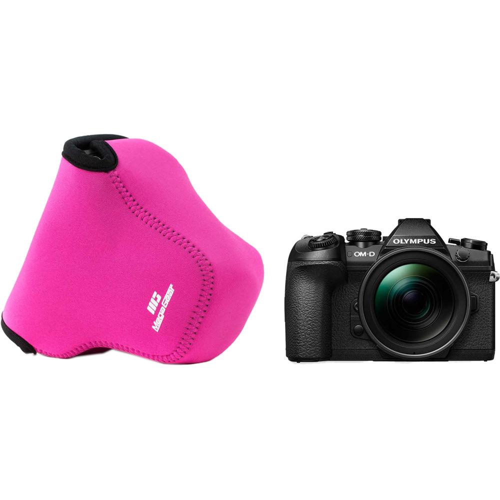 MegaGear MG1073 Ultra Light Neoprene Case with Carabiner for Olympus OM-D E-M1 Mark II with 12-40mm