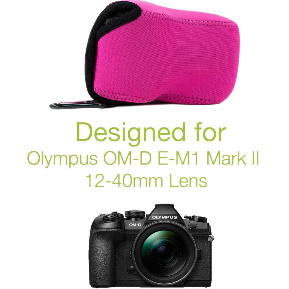MegaGear MG1073 Ultra Light Neoprene Case with Carabiner for Olympus OM-D E-M1 Mark II with 12-40mm