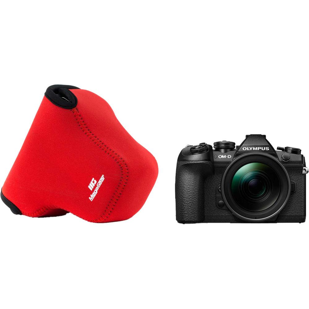 MegaGear MG1074 Ultra Light Neoprene Case with Carabiner for Olympus OM-D E-M1 Mark II with 12-40mm