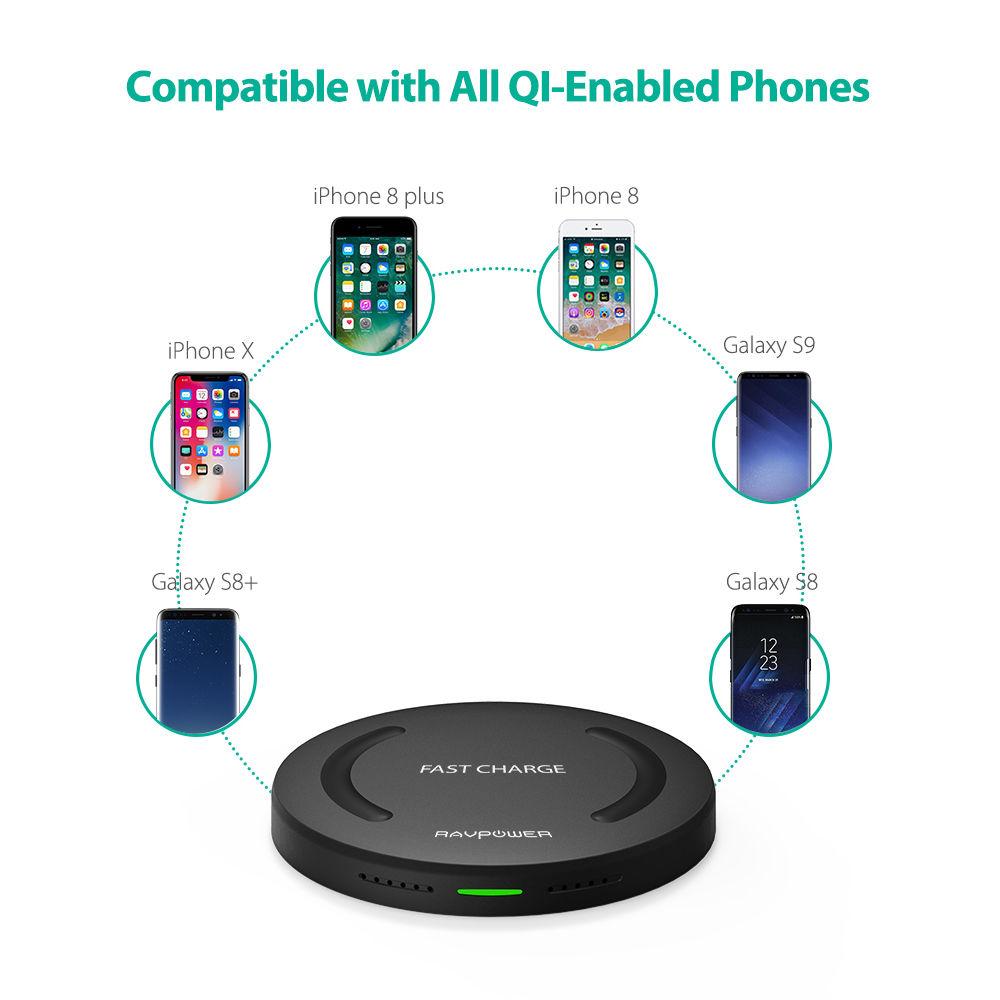 RAVPower Qi-Compatible Wireless Fast Charging Pad, RAVPower, Qi-Compatible, Wireless, Fast, Charging, Pad