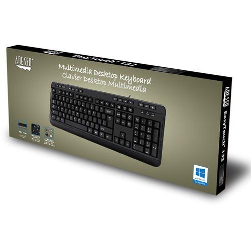 Adesso EasyTouch 132 Multimedia Keyboard With 3-Port USB Hub