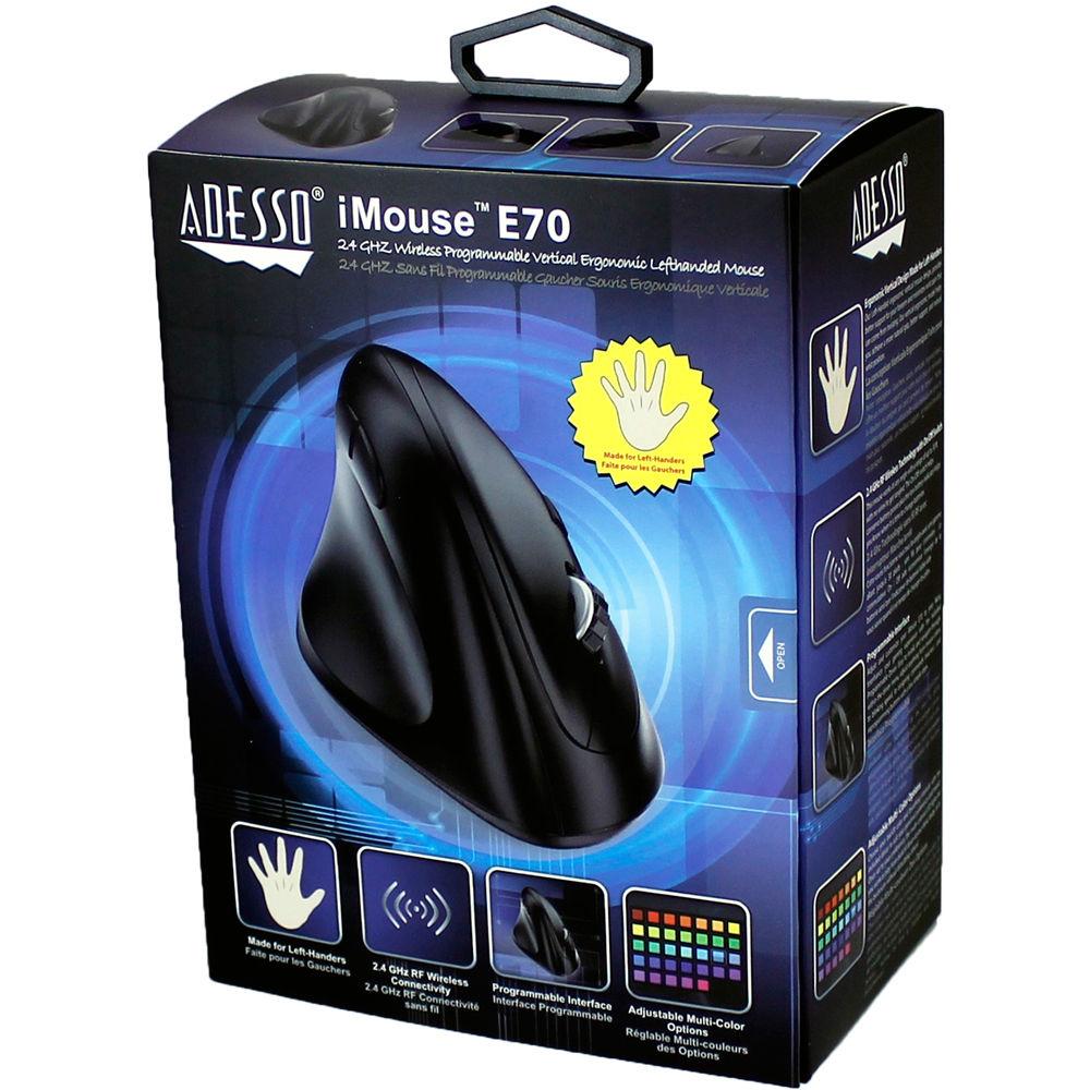 Adesso iMouse E70 2.4GHz Wireless Ergonomic Programmable Left-Handed Mouse, Adesso, iMouse, E70, 2.4GHz, Wireless, Ergonomic, Programmable, Left-Handed, Mouse