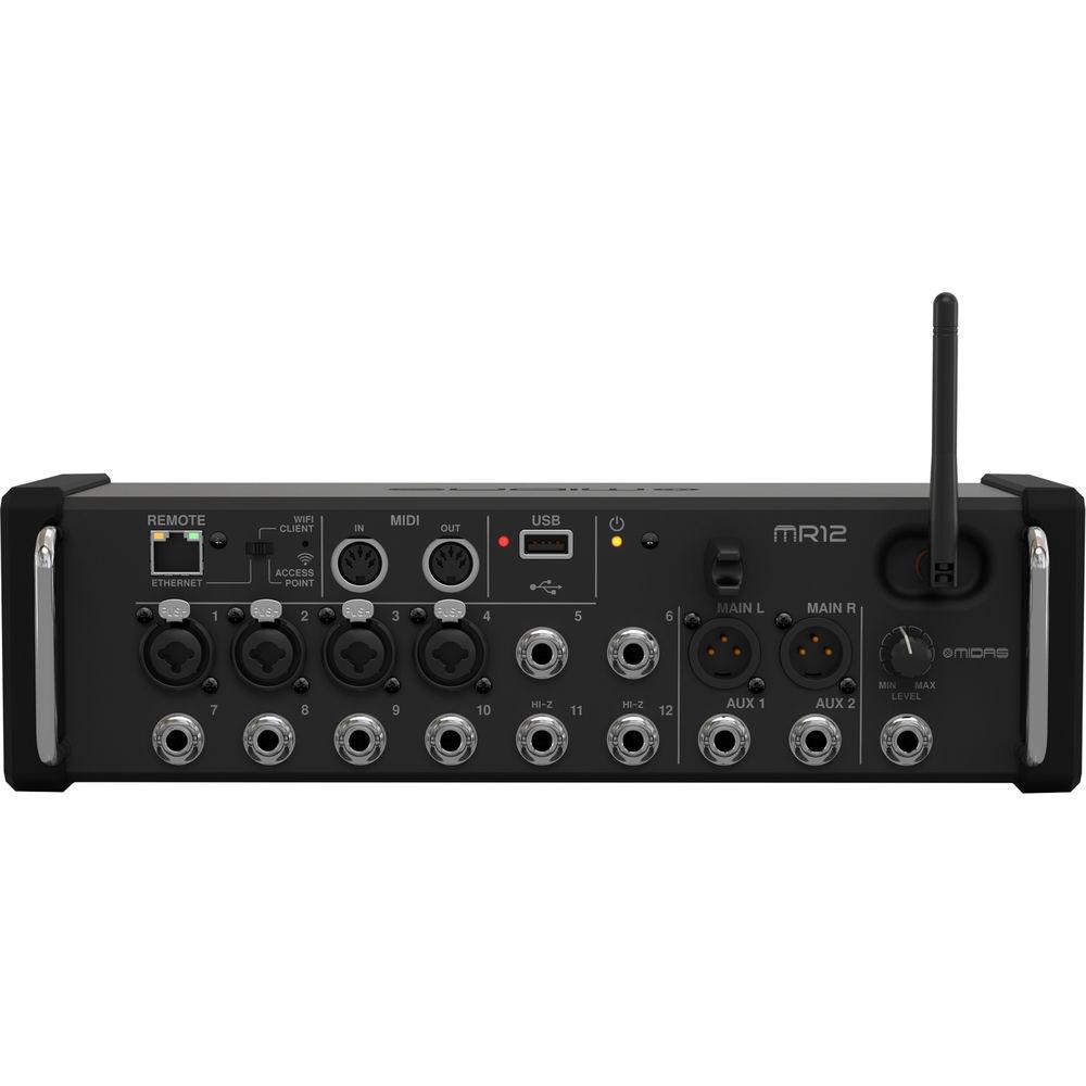 Midas MR12 12-Input Digital Mixer for iPad Android Tablets with Wi-Fi and USB Recorder