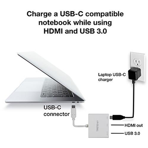 TRENDnet USB Type-C to HDMI Adapter with Power Delivery and USB 3.0 Type-A Port