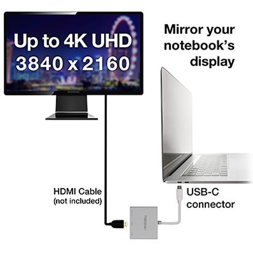 TRENDnet USB Type-C to HDMI Adapter with Power Delivery and USB 3.0 Type-A Port