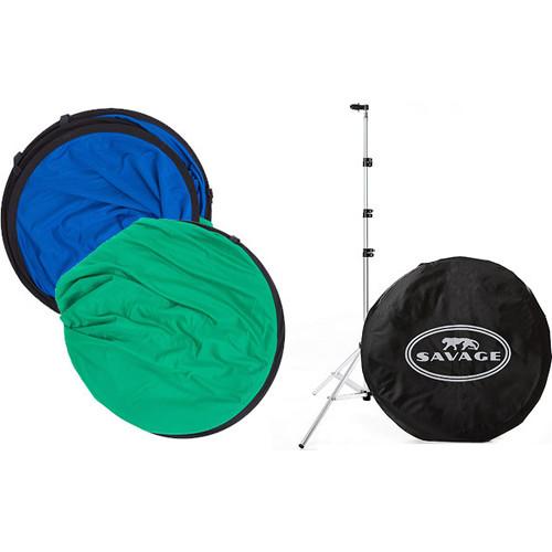 Savage Chroma Green Blue Collapsible 6 x 7' Backdrop with 8' Stand, Savage, Chroma, Green, Blue, Collapsible, 6, x, 7', Backdrop, with, 8', Stand