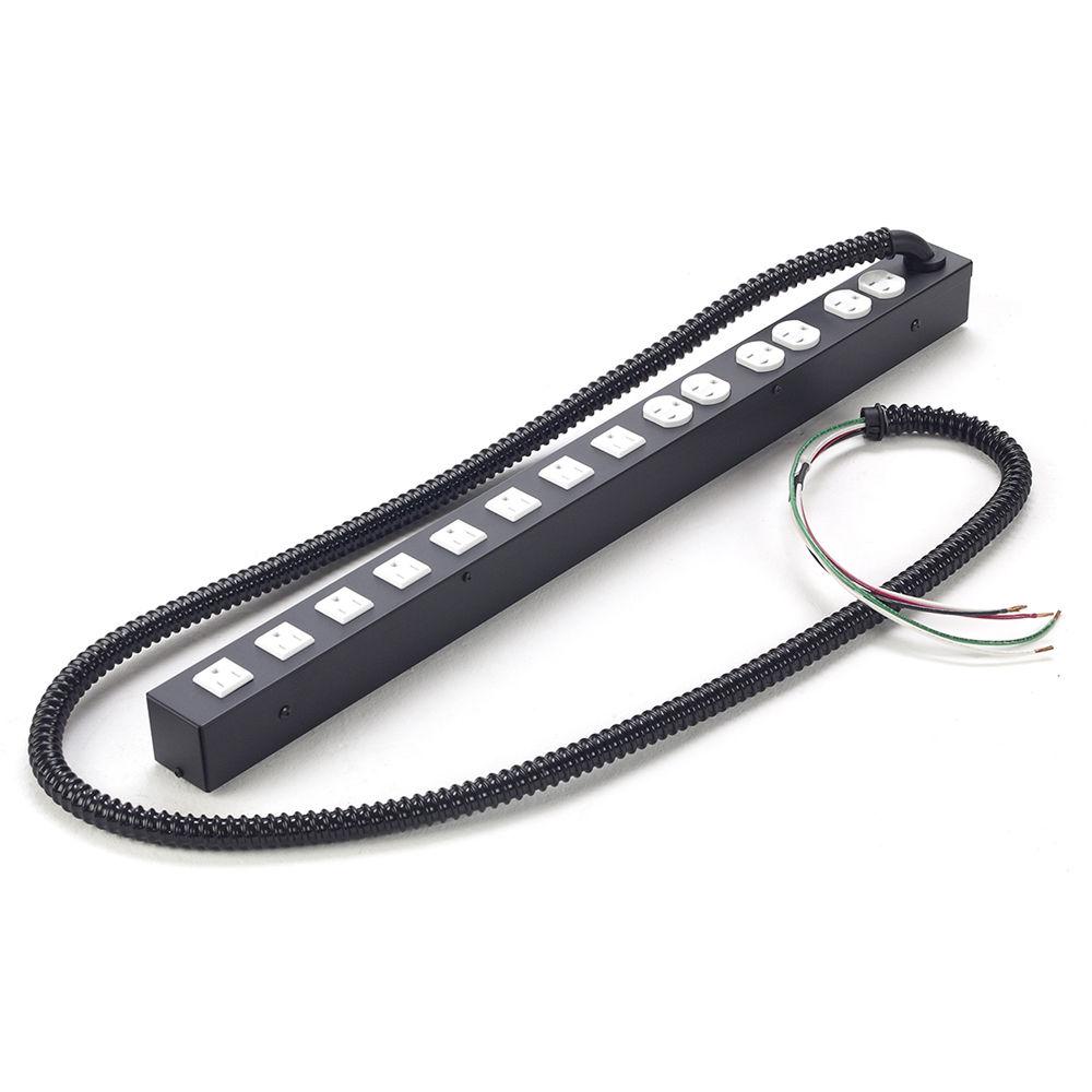 Lowell Manufacturing Power Strip-20A, 2 Circuits, 3 Duplex 8 Single Outlets, Hardwired, 6