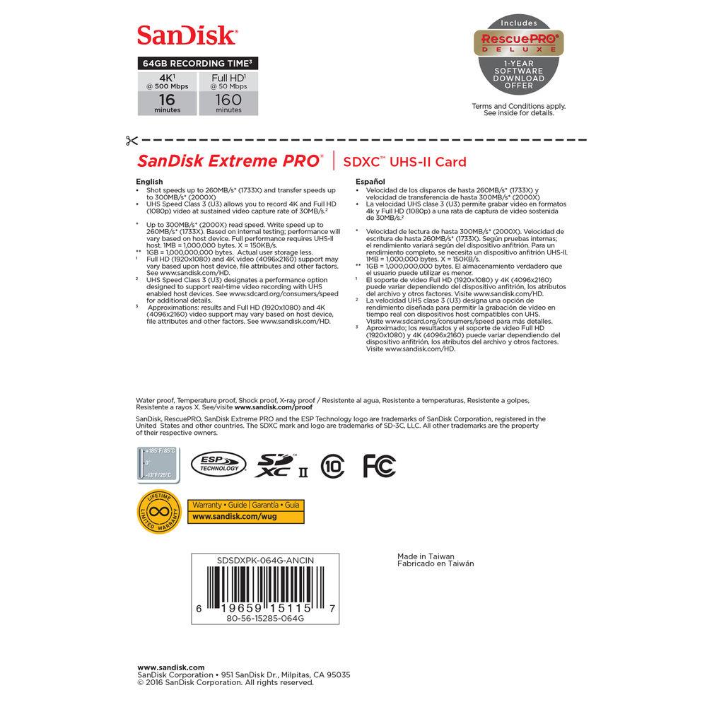 SanDisk 64GB Extreme PRO UHS-II SDXC Memory Card