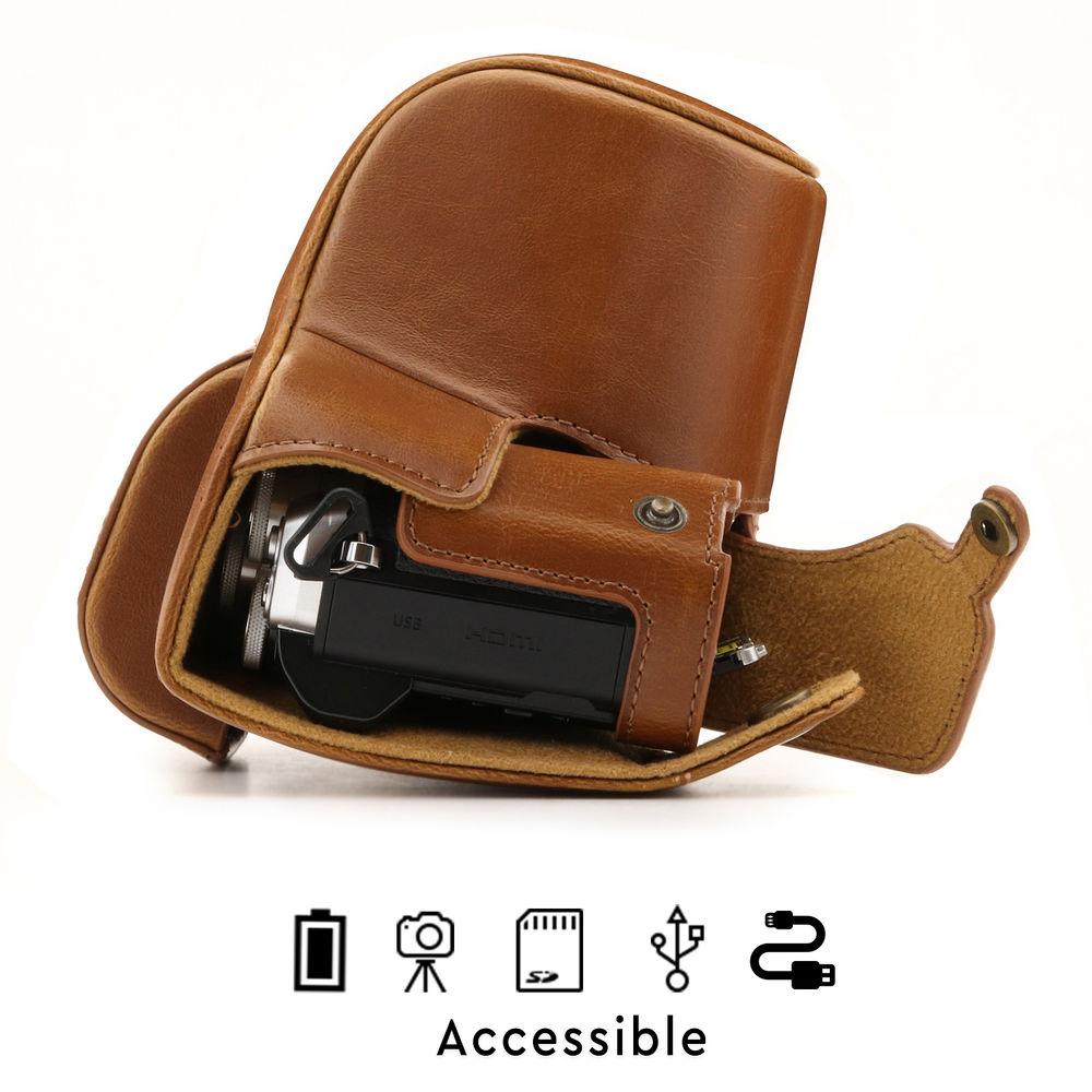 MegaGear Ever Ready Leather Camera Case for Olympus OM-D E-M10 Mark III with 14-42mm Lens