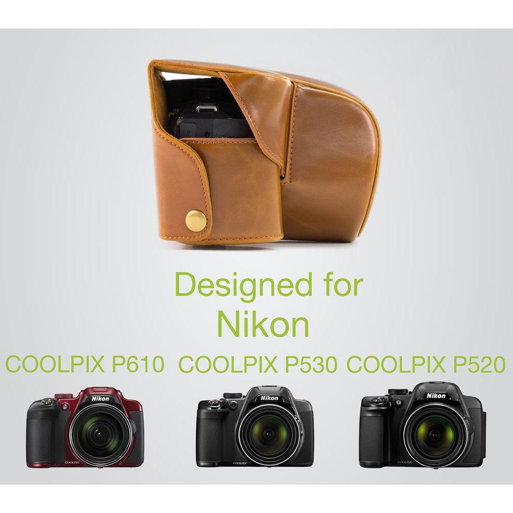 MegaGear Ever Ready PU Leather Camera Case with Strap for Nikon Coolpix P610 with Zoom Lens, P530, or P520