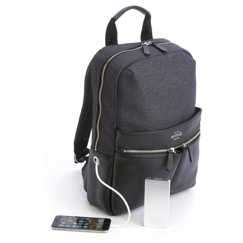 Royce Leather Products Charged Up Dual-Port Power Bank Charger Backpack for 15