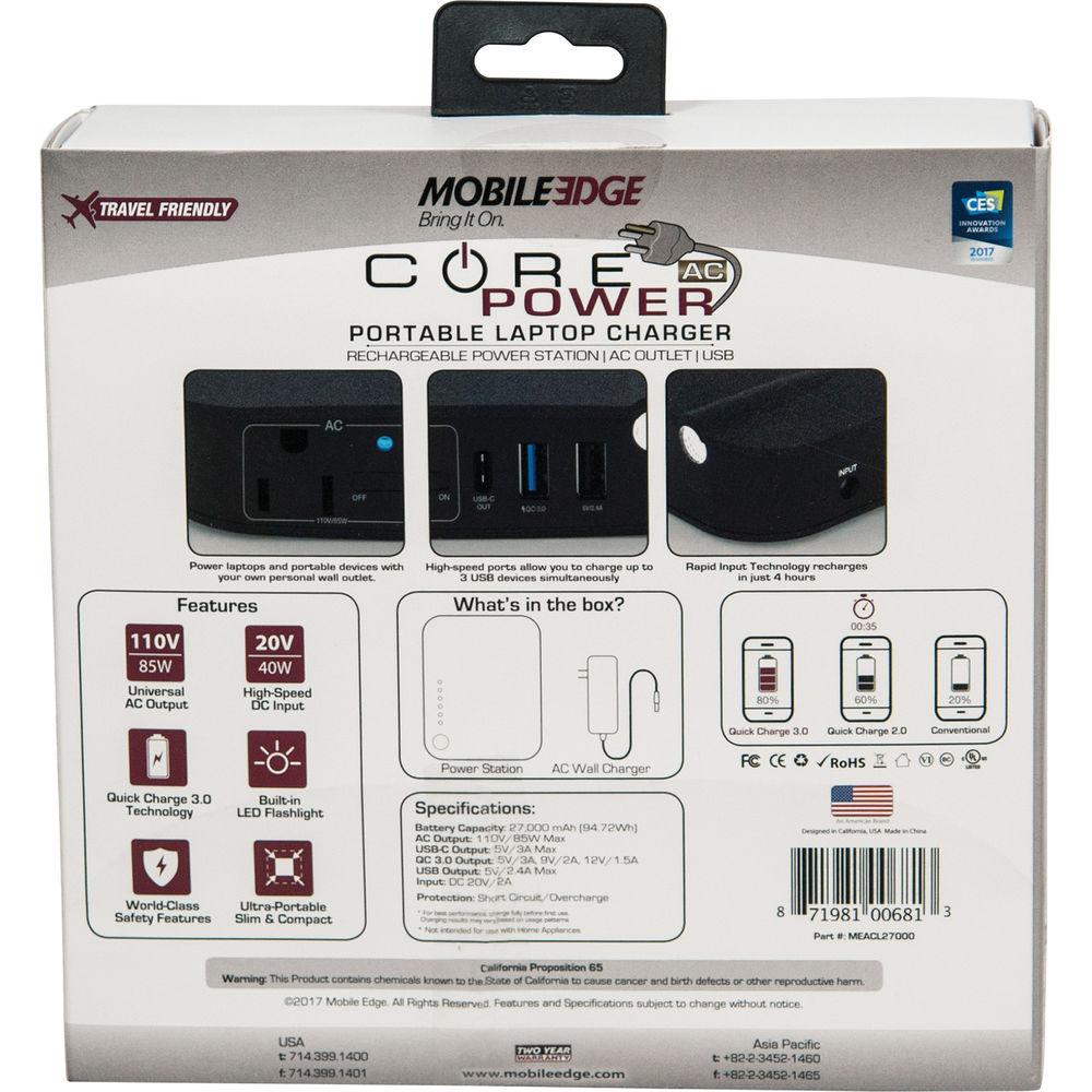 Mobile Edge CORE Power AC USB 27,000mAh Laptop Charger
