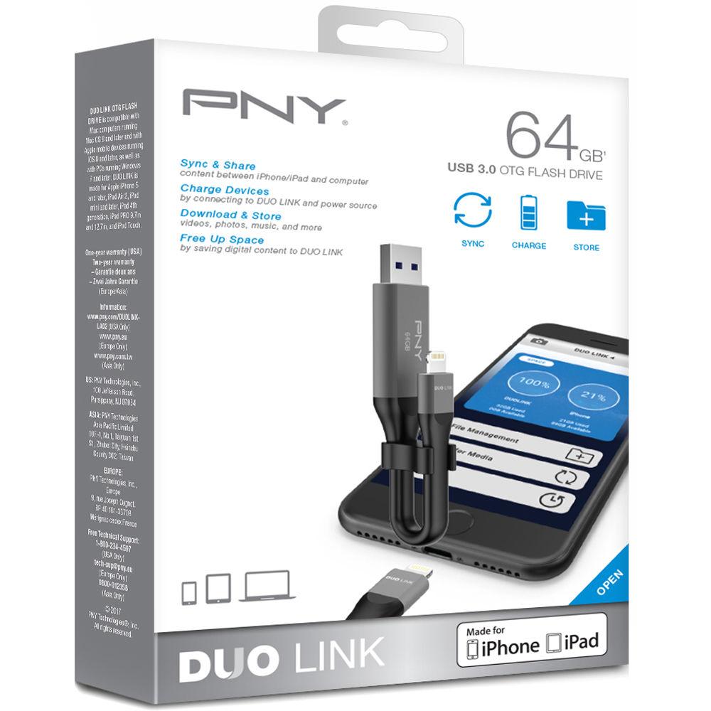 PNY Technologies DUO LINK USB 3.0 OTG Flash Drive for iPhone & iPad, PNY, Technologies, DUO, LINK, USB, 3.0, OTG, Flash, Drive, iPhone, &, iPad