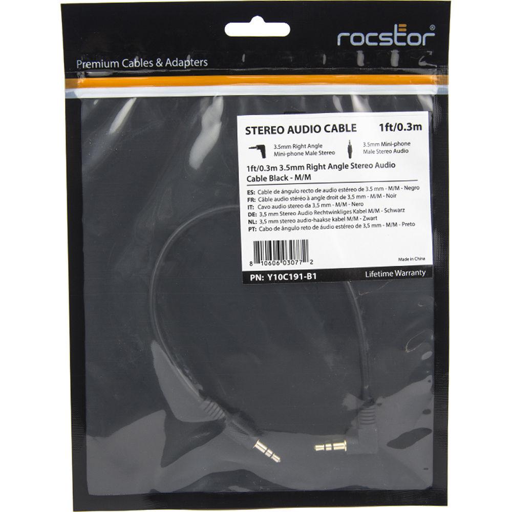 Rocstor Slim Straight 3.5mm Male to Right-Angle 3.5mm Male Stereo Audio Cable