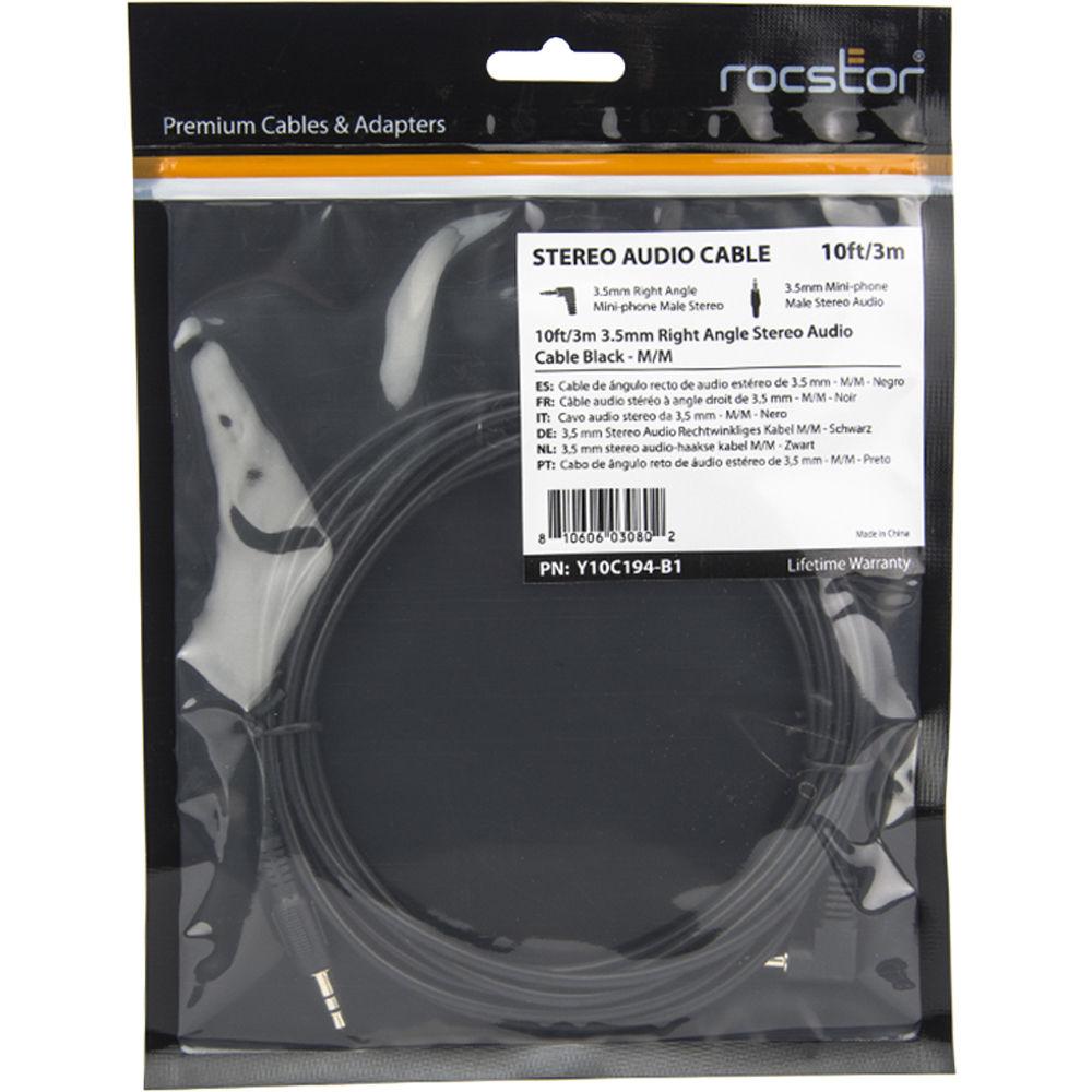 Rocstor Slim Straight 3.5mm Male to Right-Angle 3.5mm Male Stereo Audio Cable
