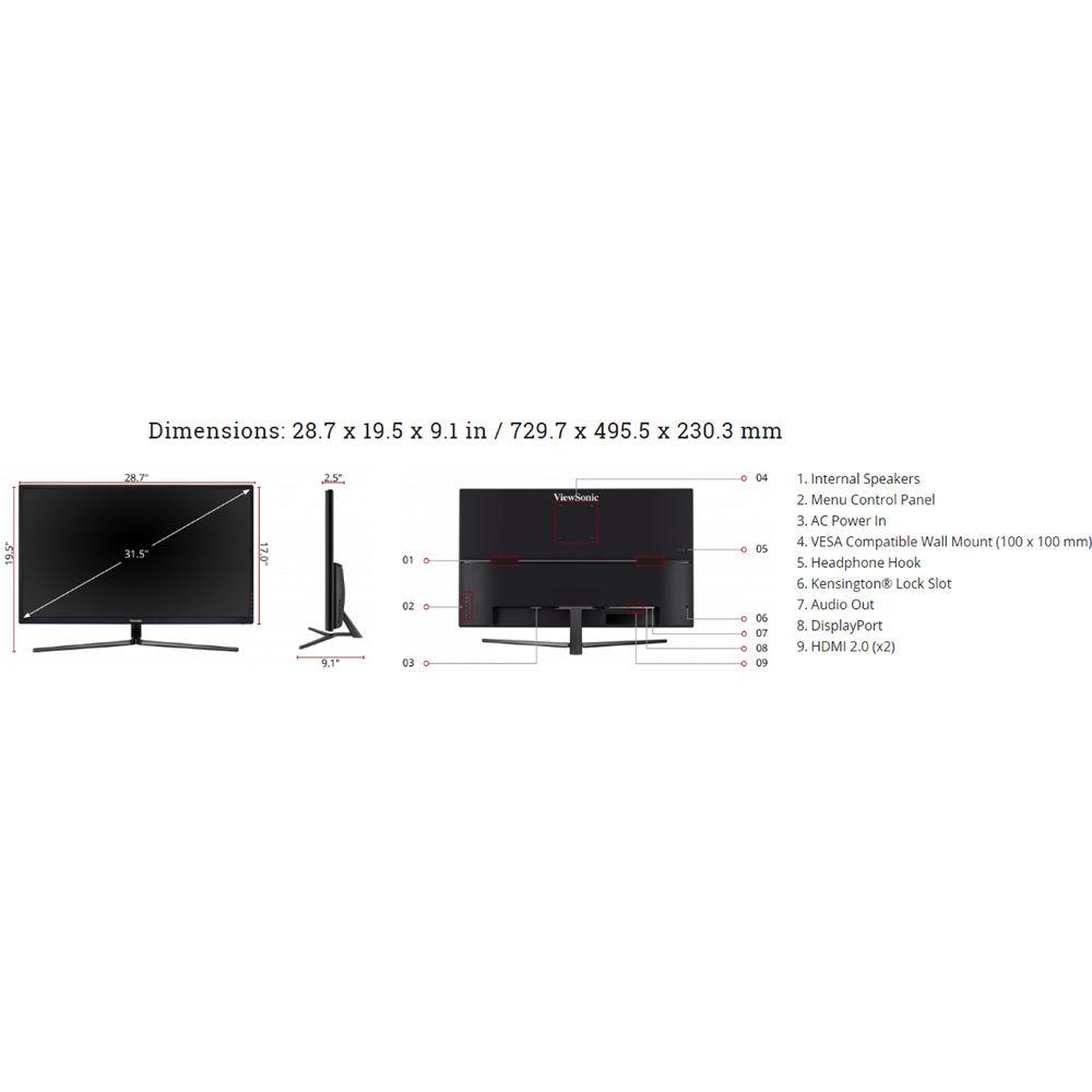 ViewSonic VX3211-4K-MHD 32" 16:9 4K UHD HDR FreeSync LCD Monitor