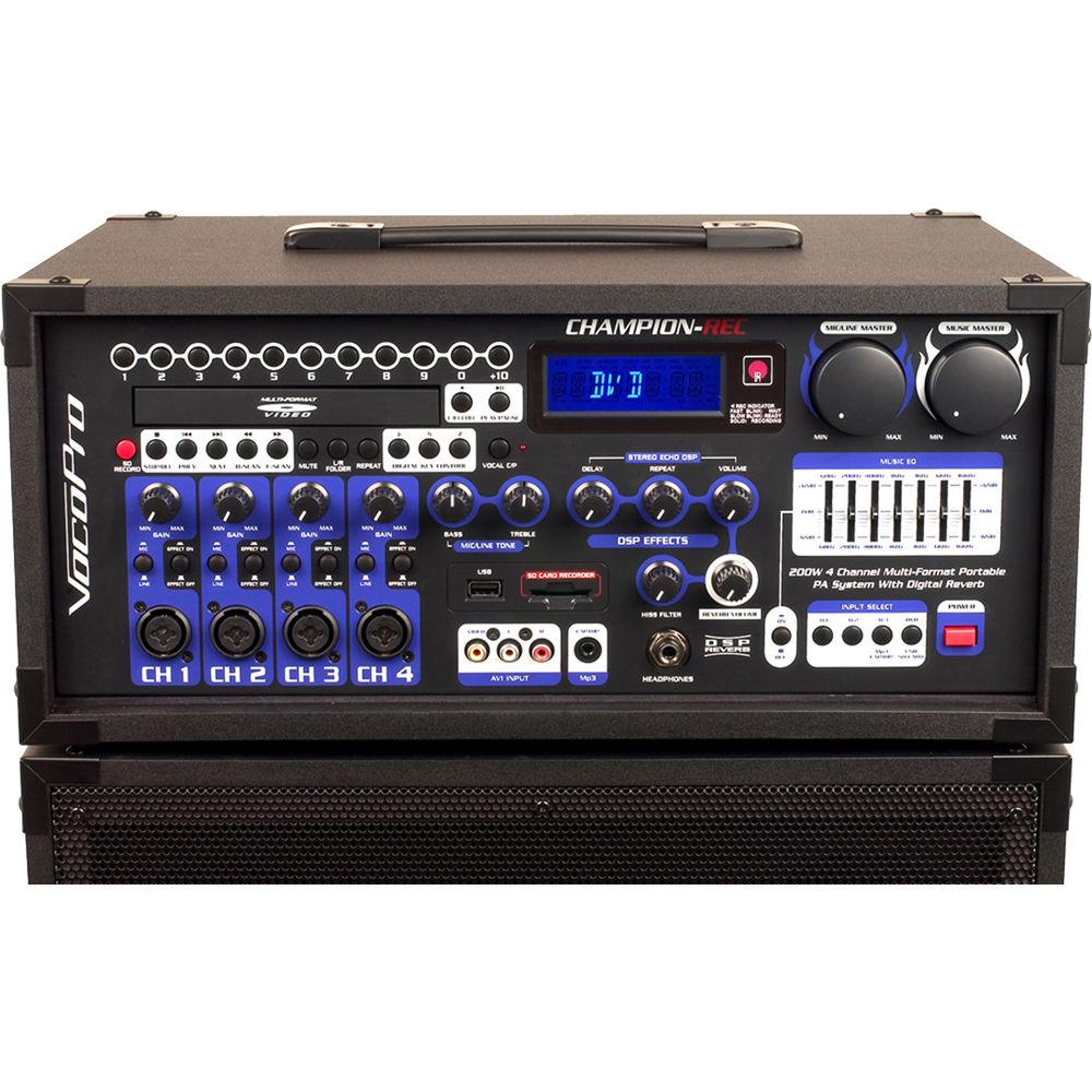 VocoPro CHAMPION-REC 9 200W 4-Channel Multi-Format Portable PA System with Digital Recorder