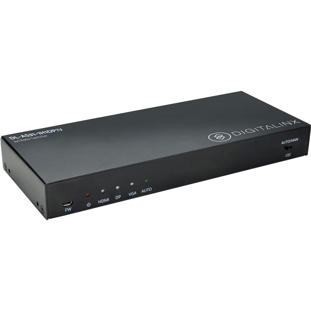 Digitalinx 3 x 1 Auto Switcher with 1 HDMI, 1 DisplayPort with Audio, & 1 VGA with Audio