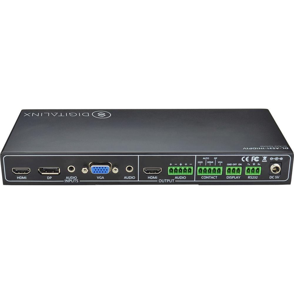 Digitalinx 3 x 1 Auto Switcher with 1 HDMI, 1 DisplayPort with Audio, & 1 VGA with Audio