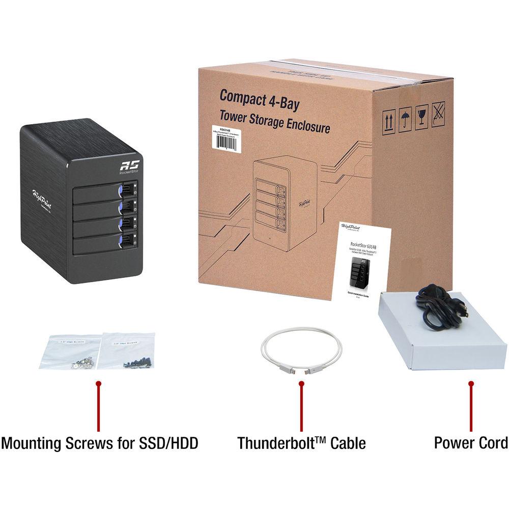 HighPoint RocketStor 6314B 4-Bay Thunderbolt 2 RAID Enclosure with Thunderbolt 3 Adapter