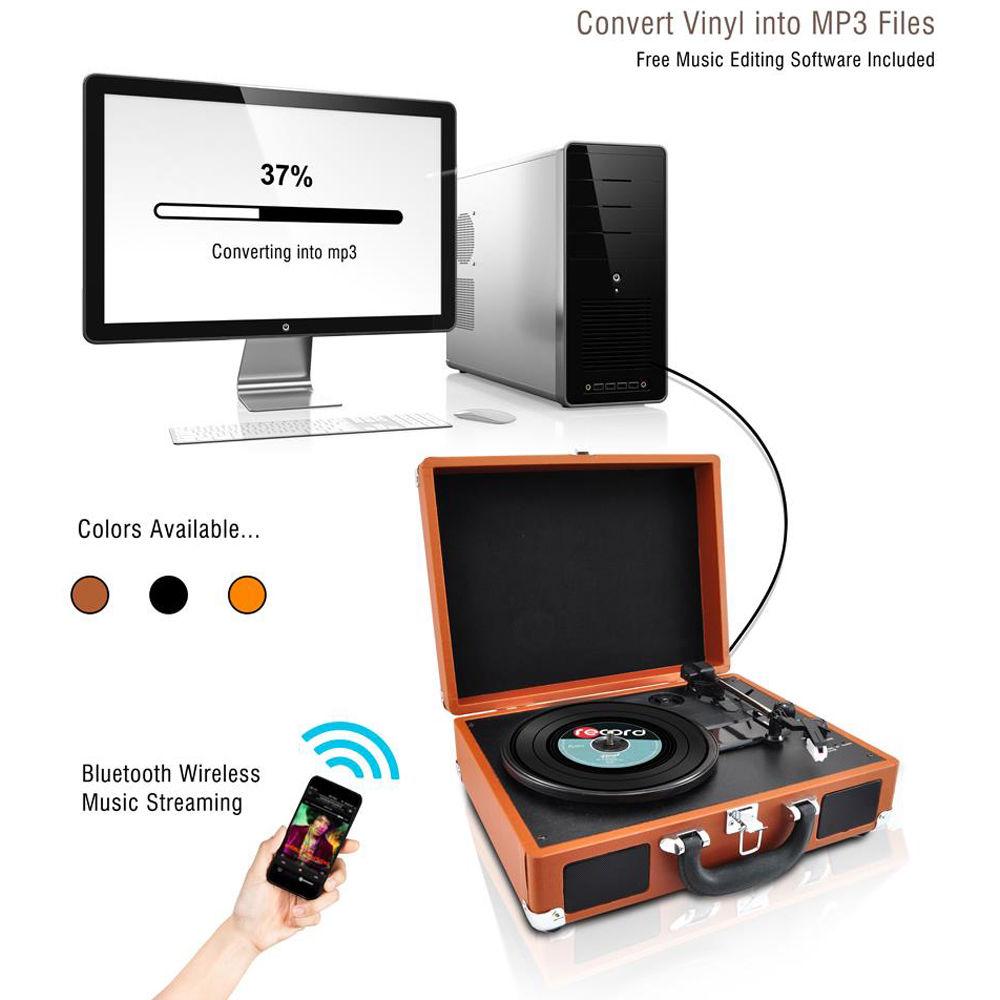 Pyle Pro PVTTBT6BR Portable Turntable with Bluetooth and USB