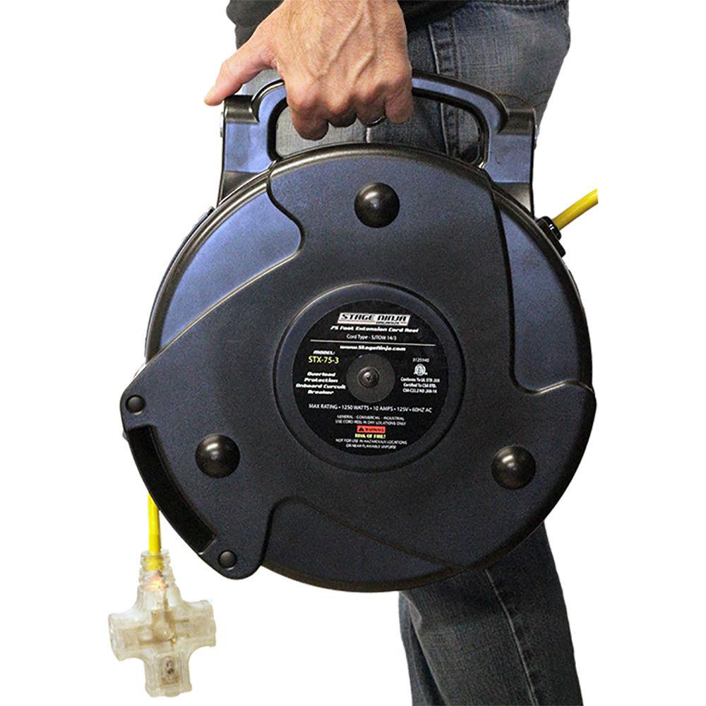 Stage Ninja 14-AWG 3-Outlet Retractable Power Reel with LED Power Indicator and Circuit Breaker