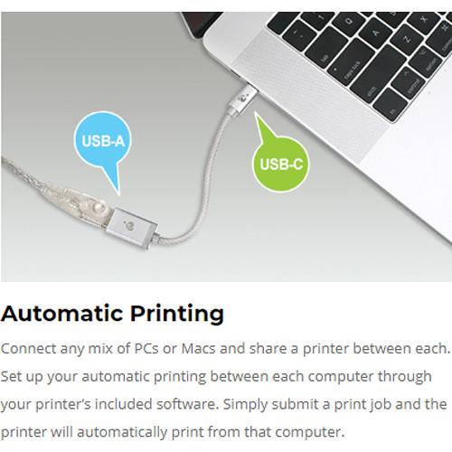 IOGEAR 4-Port USB 2.0 Type-B Printer Switch with USB Type-A to USB Type-C Adapter Kit