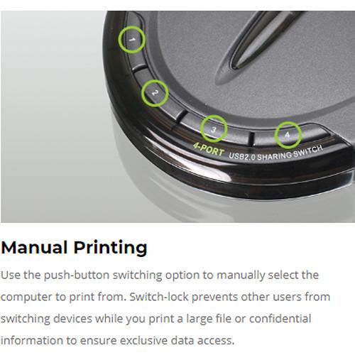 IOGEAR 4-Port USB 2.0 Type-B Printer Switch with USB Type-A to USB Type-C Adapter Kit