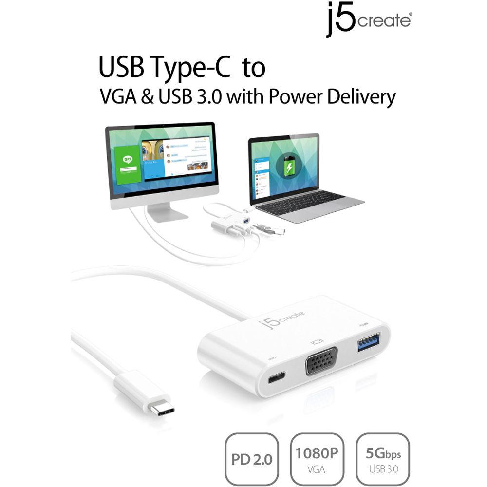 j5create USB 3.1 Gen 1 Type-C to VGA & USB 3.1 Gen 1 Hub with Power Delivery